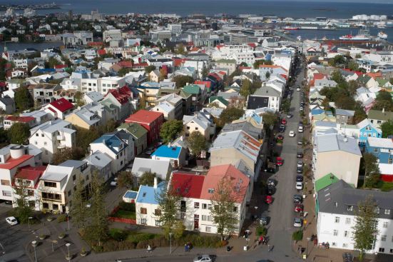 A view of Reykjavik from the steeple of the Hallgrimskirkja church.